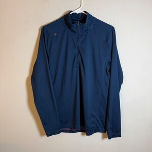 Rhone Polartec Mens Navy Blue Quarter Zip Grid Fleece Pullover Thumbholes Size M